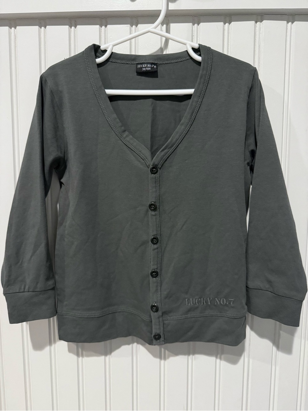 Lucky No. 7 Long Sleeve Button Cardigan - Grayish/Green 3/4yr size